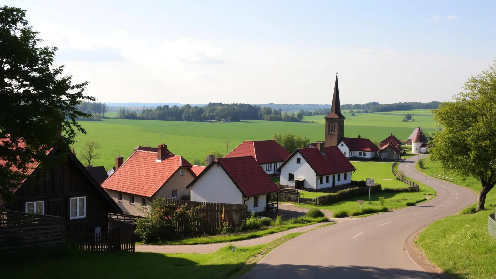 Ländliche Ortschaft im Saalekreis mit Feldern und einer Dorfstraße